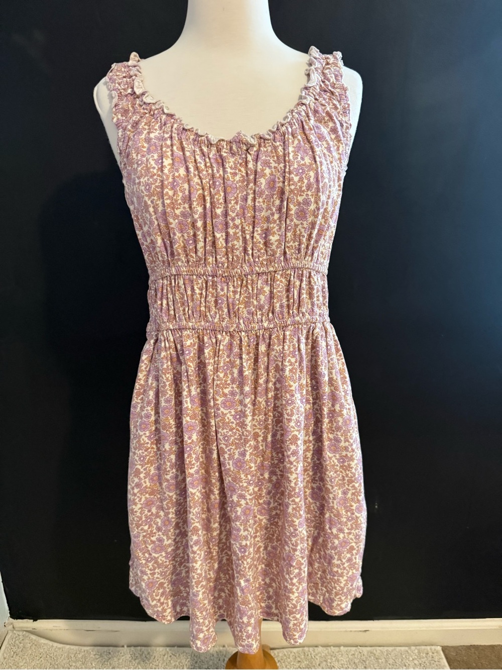 American Eagle Floral Smocked Waist Lavender Sundress Large